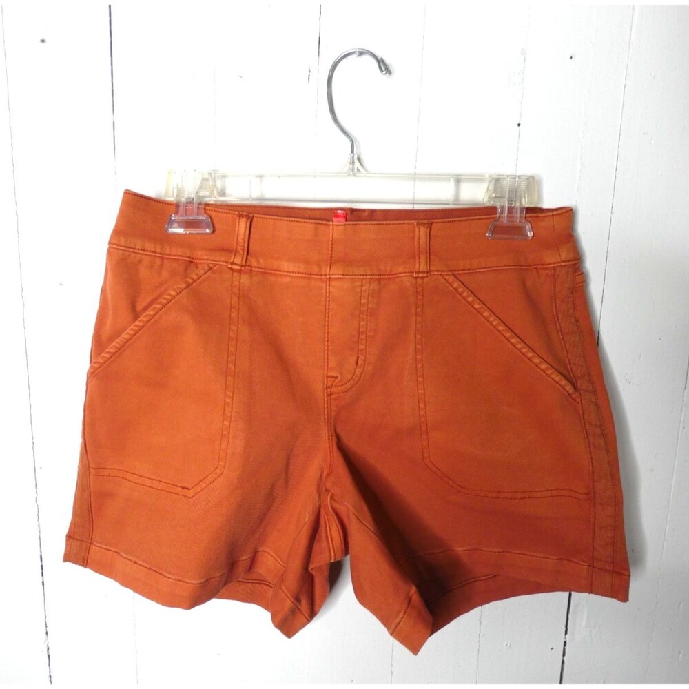 Spanx Women's S Orange Stretch Shorts Pockets Slimming Rust Twill Autumn Knit